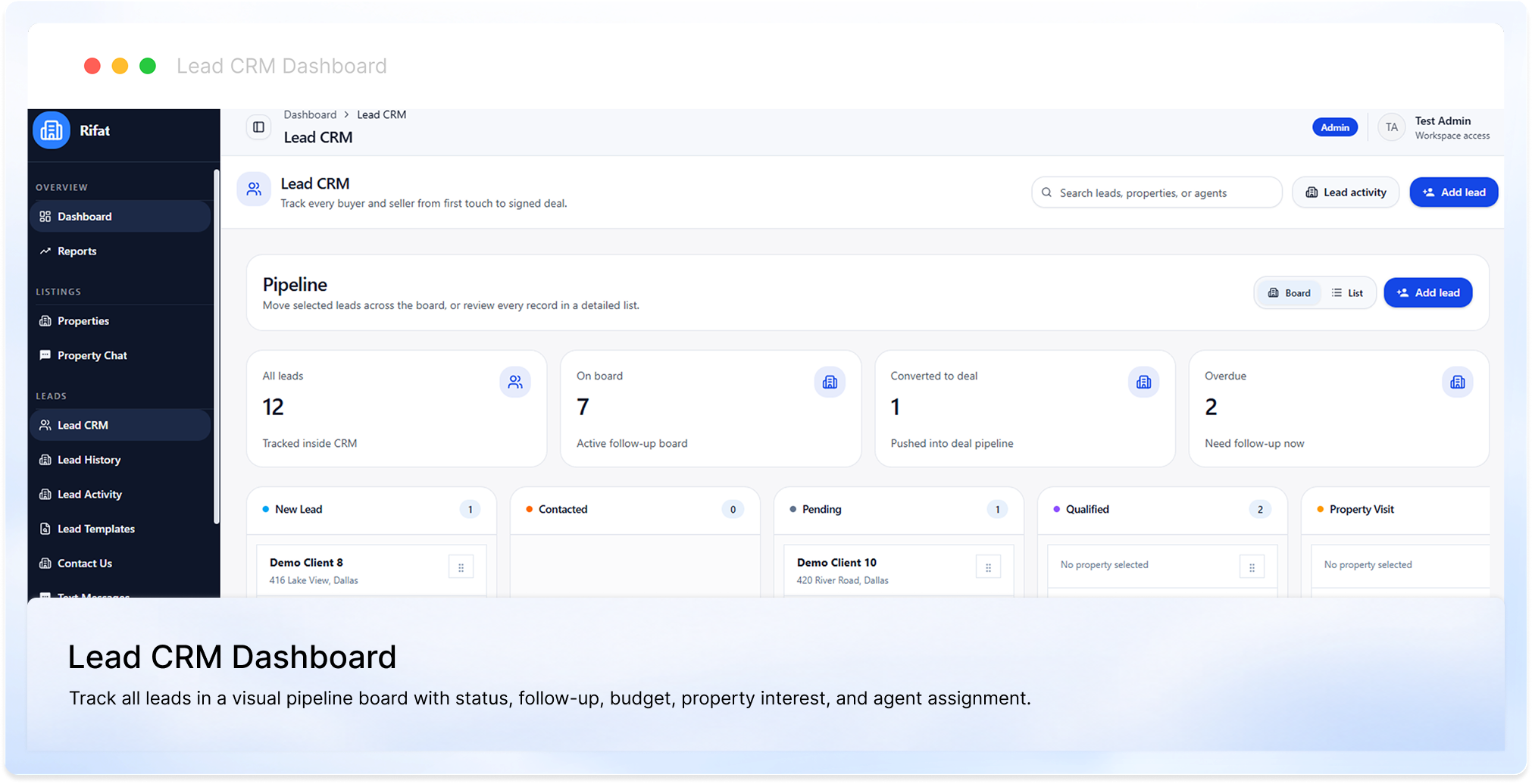 Lead CRM dashboard